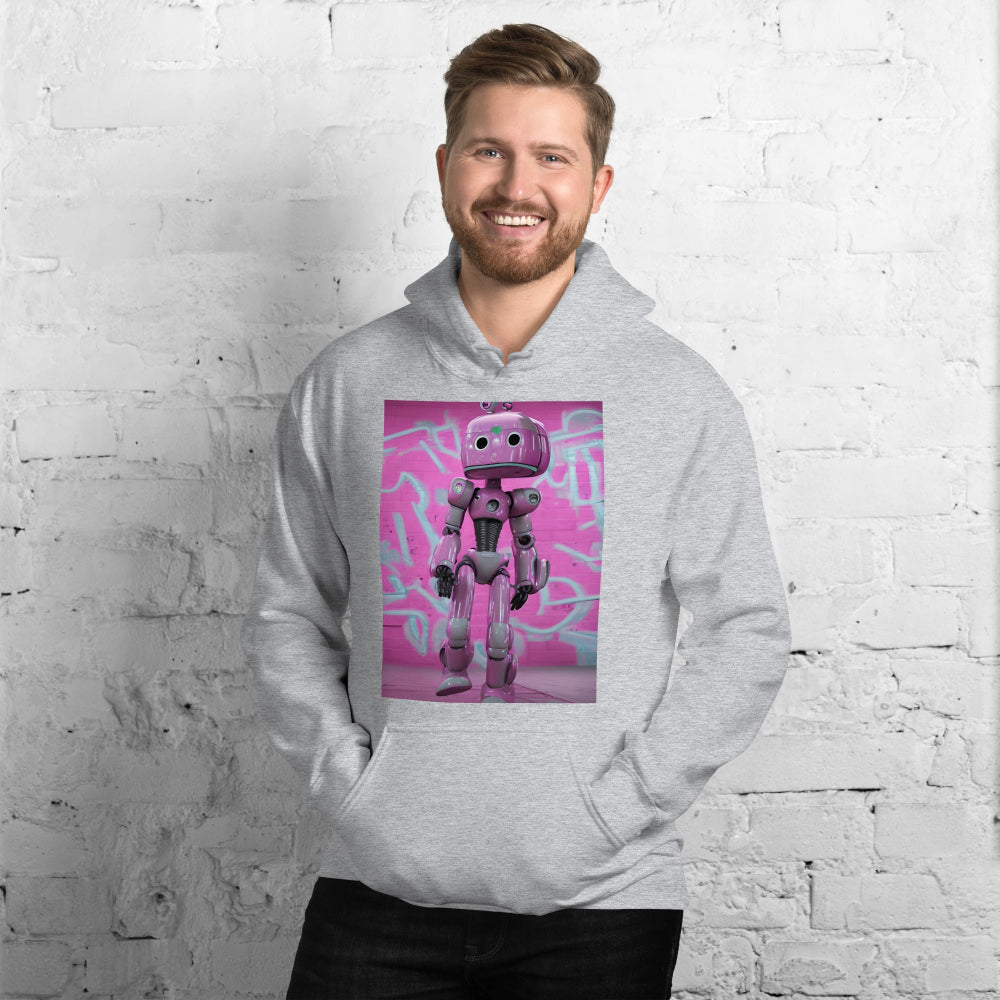 Man-supermodel-wearing-unisex-heavy-blend-hoodie-sport-grey-lady-robot-front-SnapNote-streetwear
