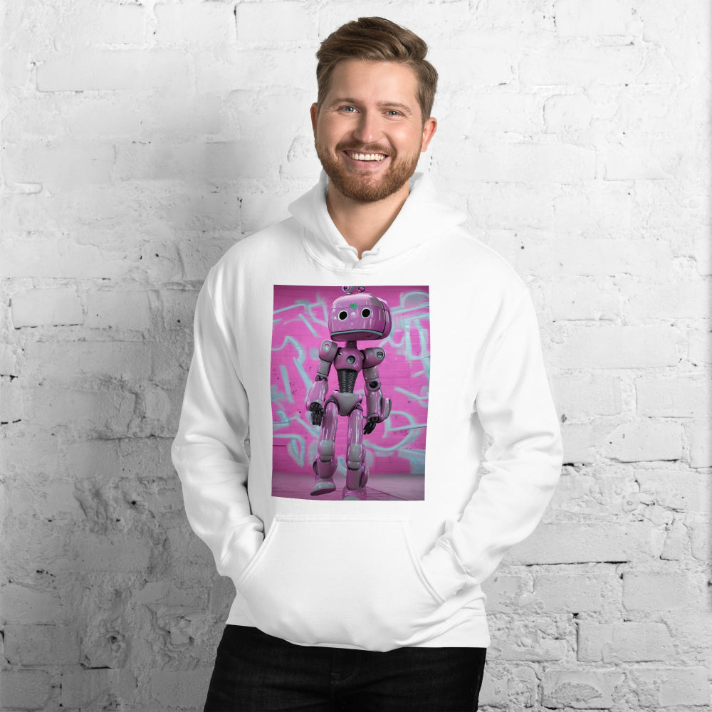 Man-supermodel-wearing-unisex-heavy-blend-hoodie-white-lady-robot-front-SnapNote-streetwear