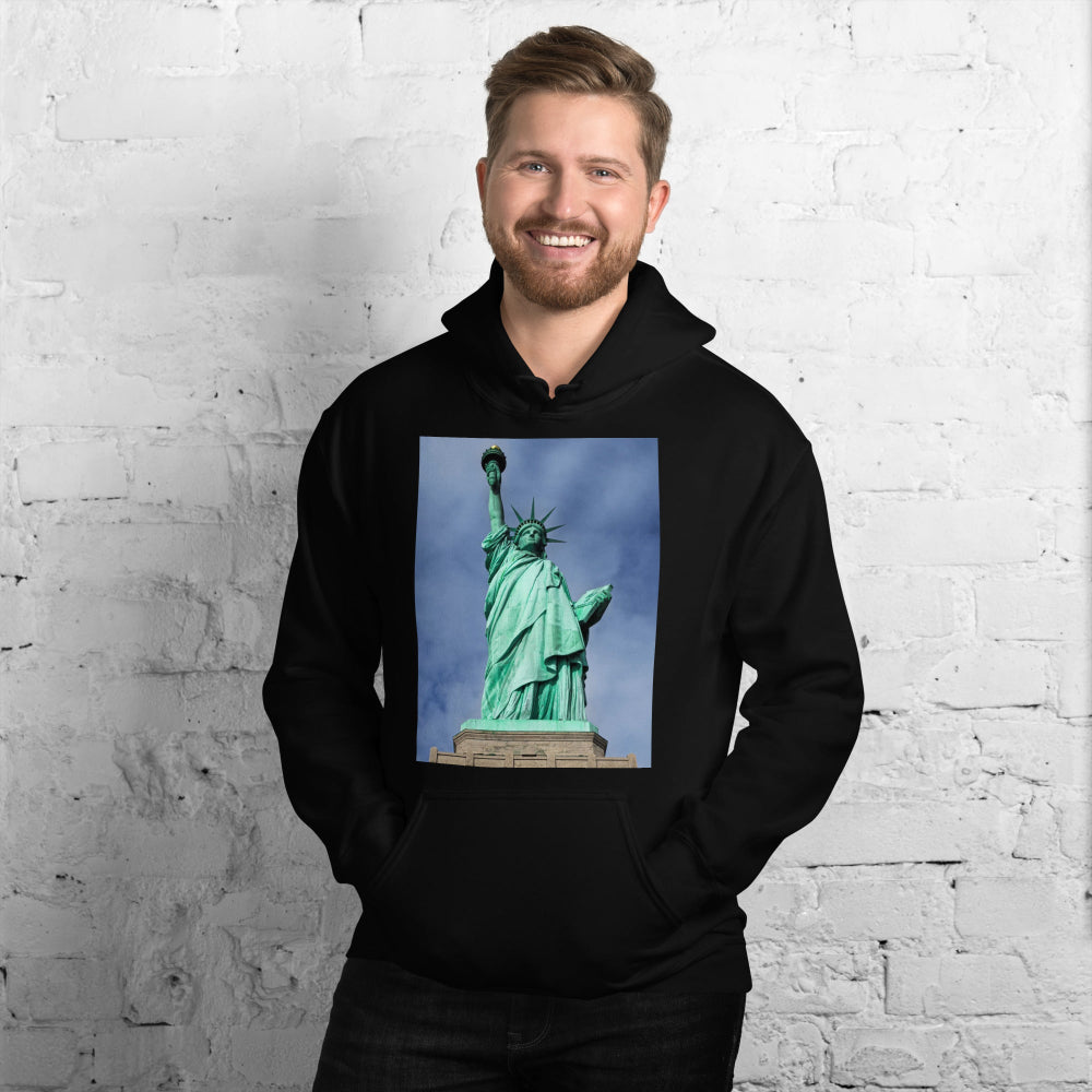 hoodie-hooded-sweatshirt-statue-liberty-turquoise-design-snapnote-streetwear-black-man-front