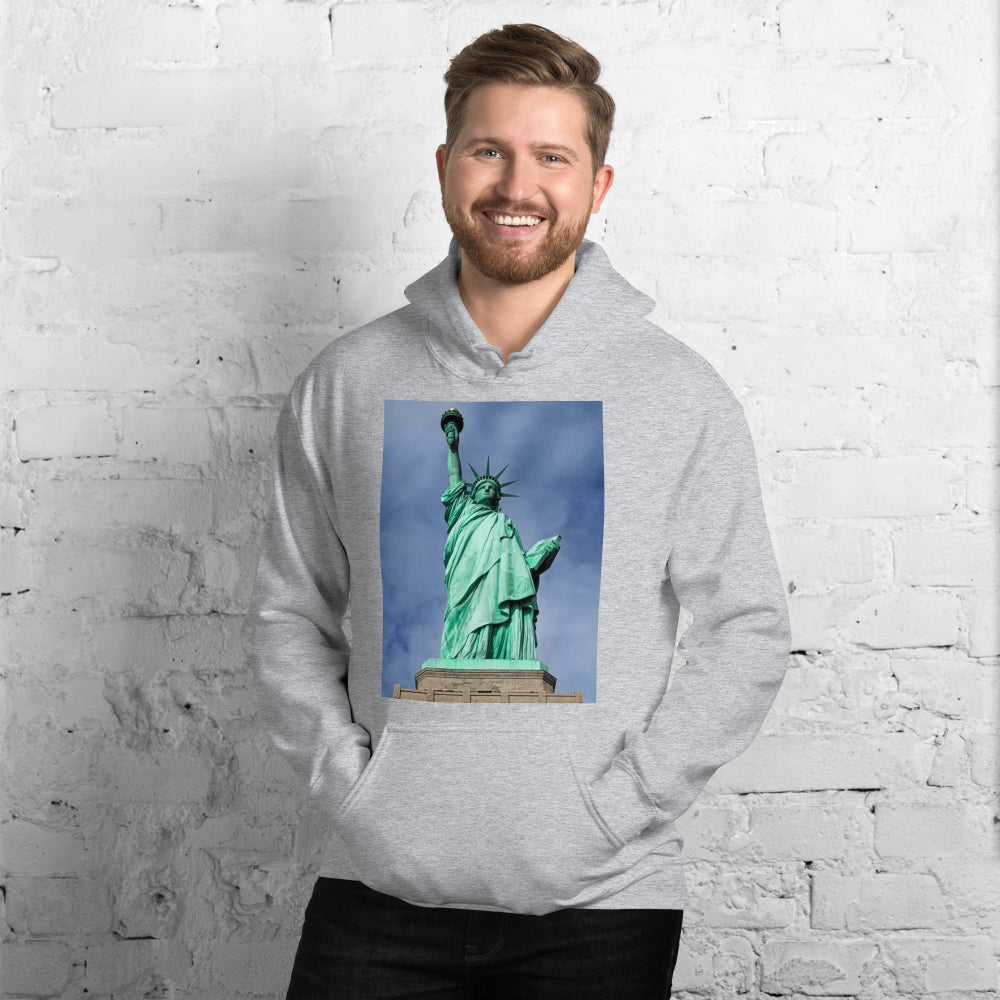 hoodie-hooded-sweatshirt-statue-liberty-turquoise-design-snapnote-streetwear-sport-grey-man-front