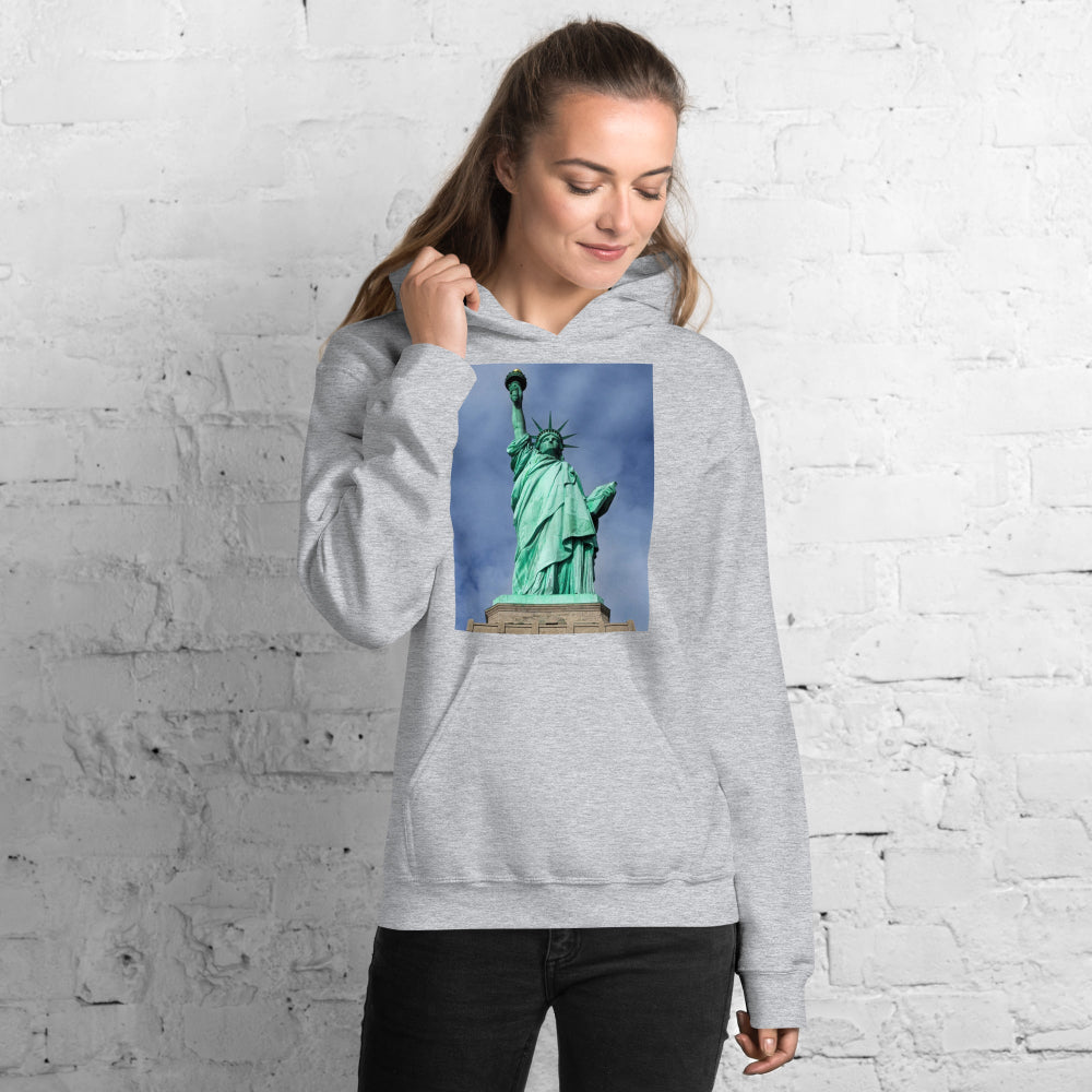 hoodie-hooded-sweatshirt-statue-liberty-turquoise-design-snapnote-streetwear-sport-grey-woman-front