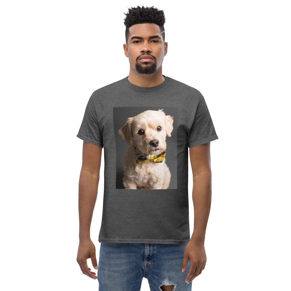 t-shirt-classic-graphic-elegant-doggy-yellow-design-snapnote-streetwear-dark-heather-man-front