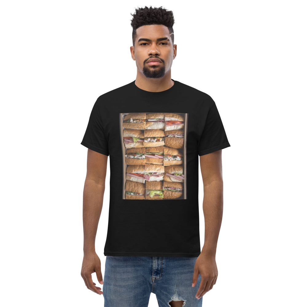 t-shirt-classic-graphic-fast-food-sandwiches-green-design-snapnote-streetwear-black-man-front