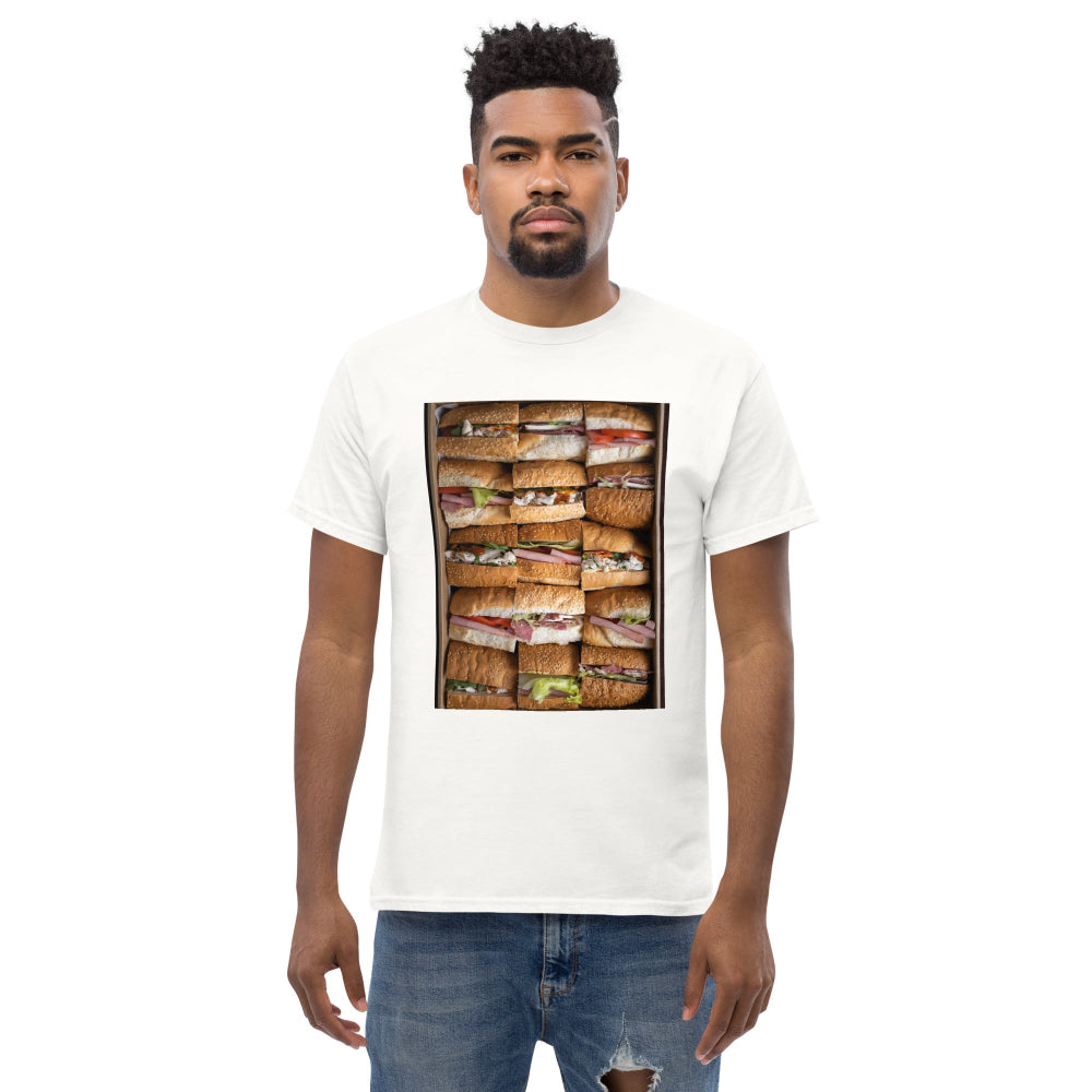 t-shirt-classic-graphic-fast-food-sandwiches-green-design-snapnote-streetwear-white-man-front