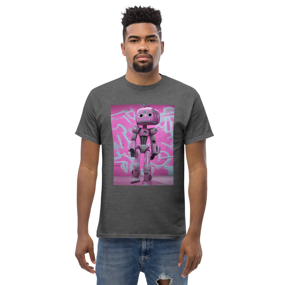 t-shirt-classic-graphic-lady-robot-pink-design-snapnote-streetwear-dark-heather-man-front