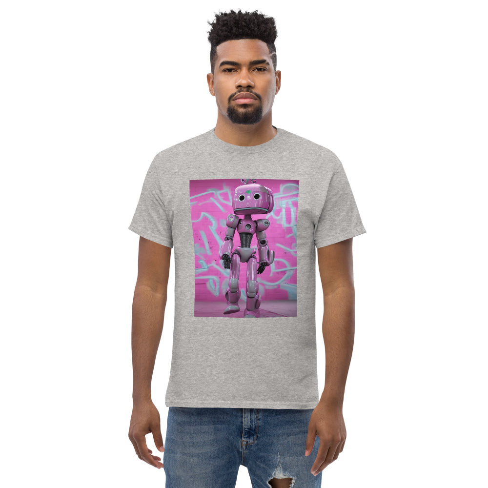 t-shirt-classic-graphic-lady-robot-pink-design-snapnote-streetwear-sport-grey-man-front