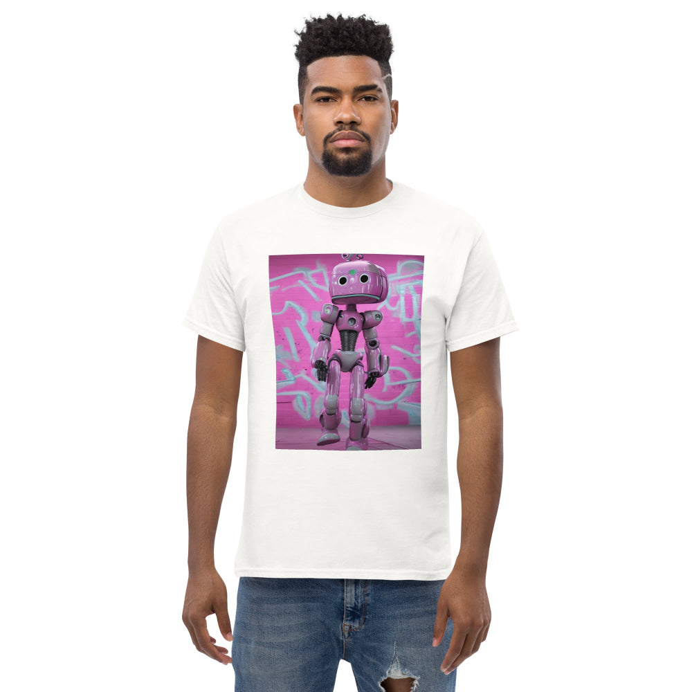 t-shirt-classic-graphic-lady-robot-pink-design-snapnote-streetwear-white-man-front