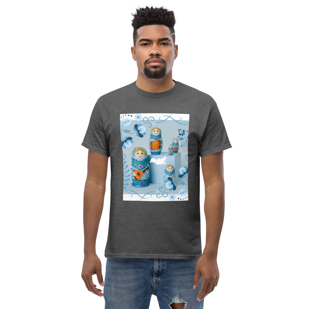 t-shirt-classic-graphic-matrioshkas-russia-blue-design-snapnote-streetwear-dark-heather-man-front