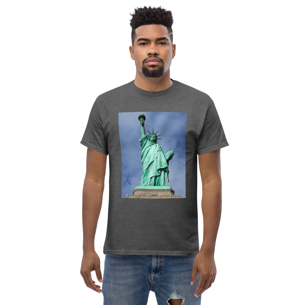t-shirt-classic-graphic-statue-liberty-turquoise-design-snapnote-streetwear-dark-heather-man-front