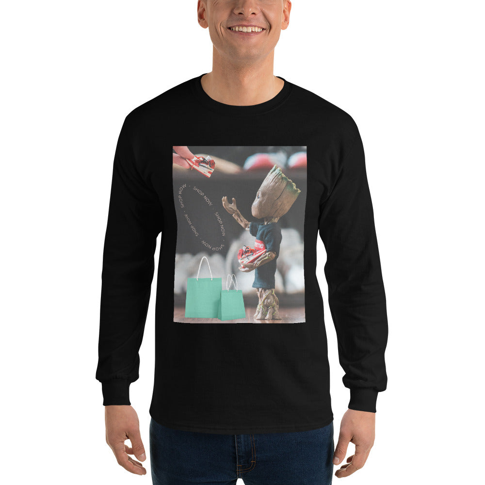 t-shirt-long-sleeves-superhero-shopping-blue-design-snapnote-streetwear-black-man-front