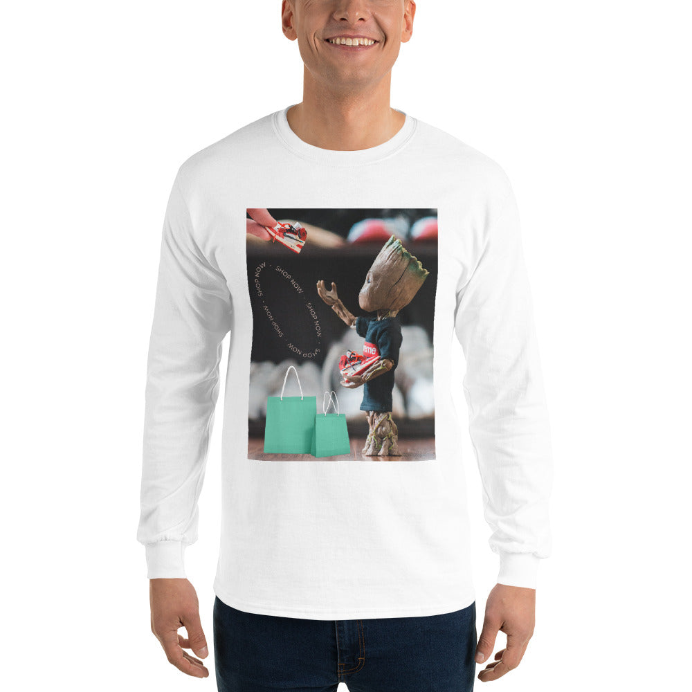 t-shirt-long-sleeves-superhero-shopping-blue-design-snapnote-streetwear-white-man-front