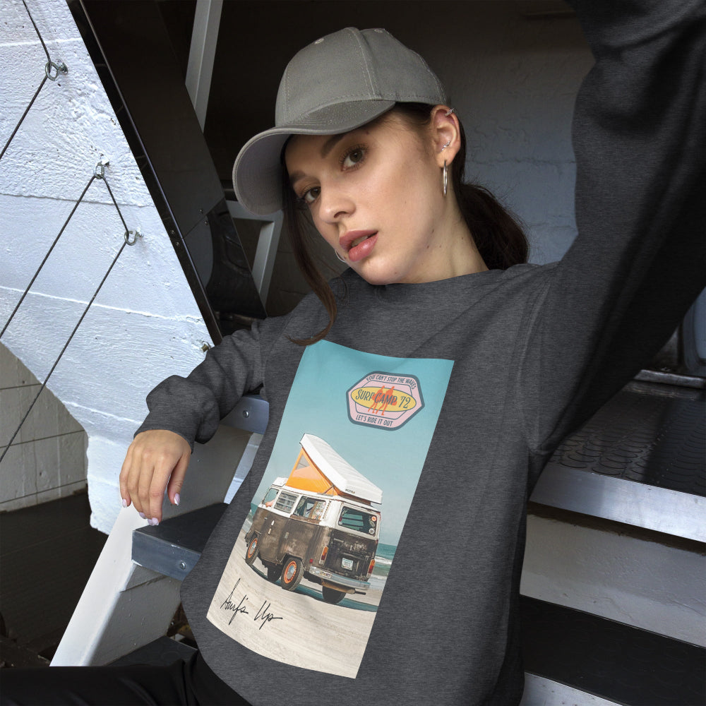 sweatshirt-pullover-camping-surf-blue-design-snapnote-streetwear-dark-heather-woman-front