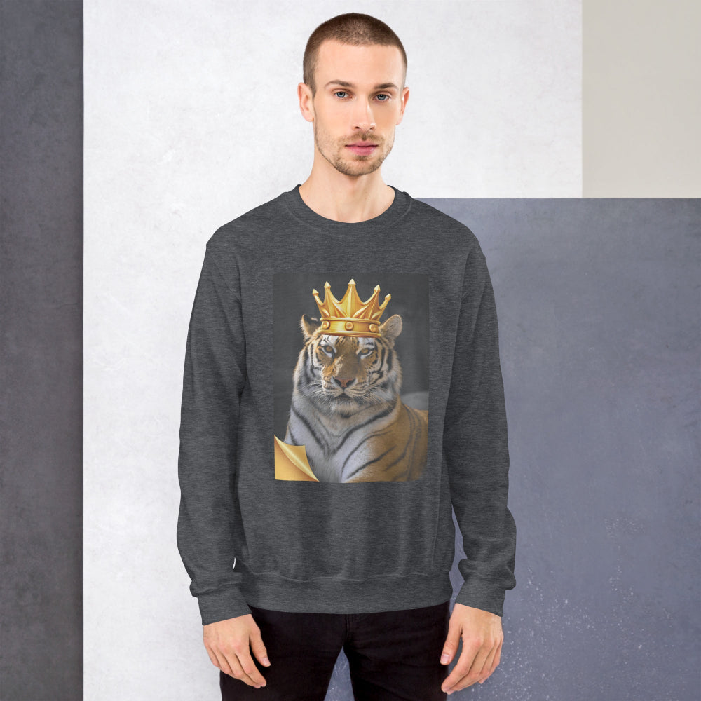 sweatshirt-pullover-crown-tiger-grey-design-snapnote-streetwear-dark-heather-man-front