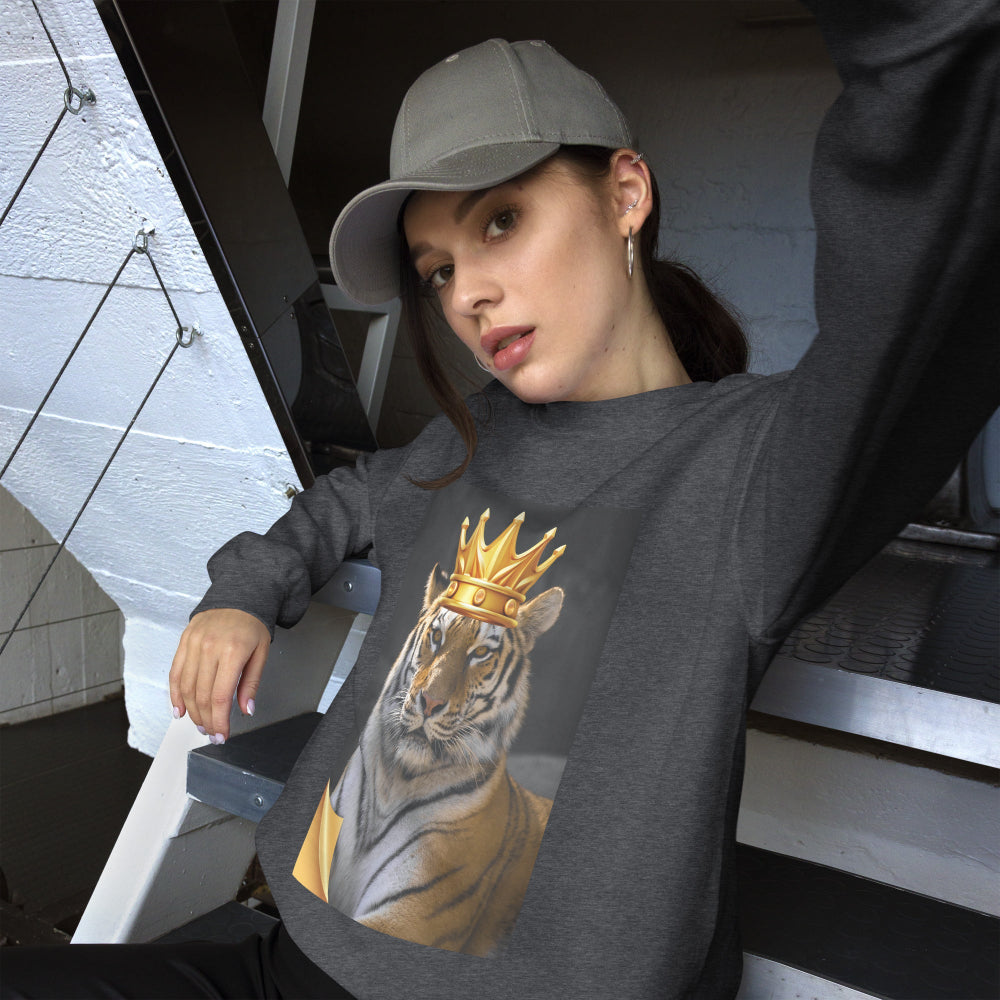 sweatshirt-pullover-crown-tiger-grey-design-snapnote-streetwear-dark-heather-woman-front