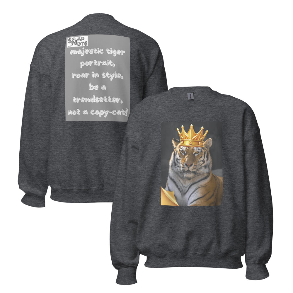 sweatshirt-pullover-crown-tiger-grey-design-snapnote-streetwear-dark-heather