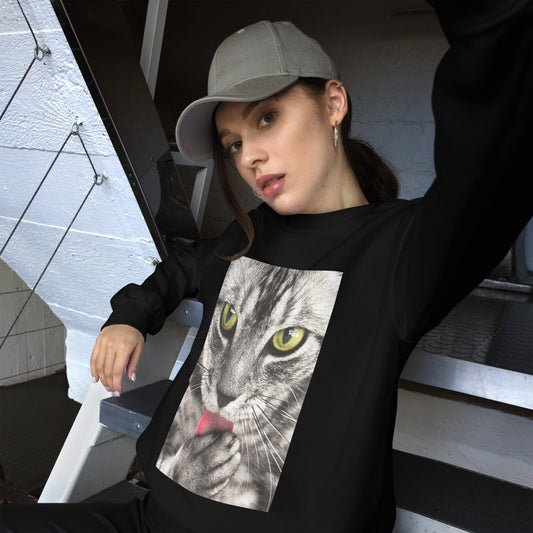 sweatshirt-pullover-cute-tabby-cat-pink-design-snapnote-streetwear-black-woman-front