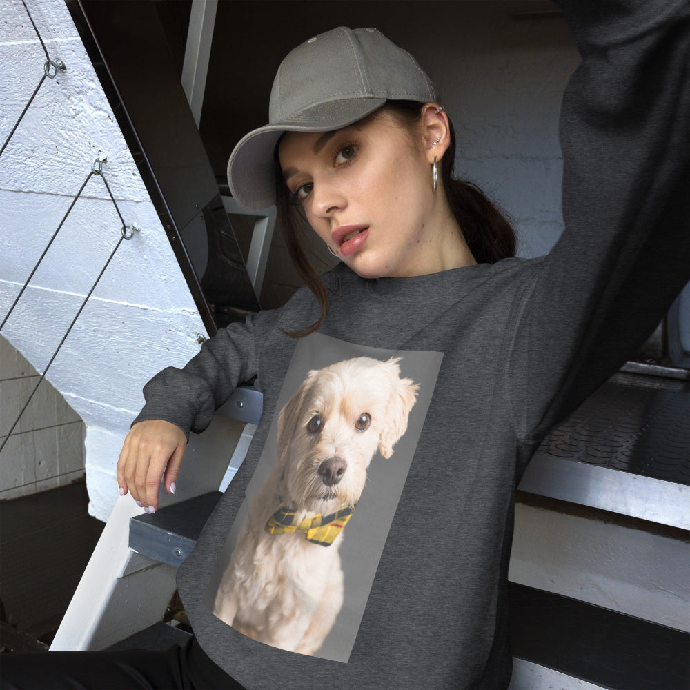 sweatshirt-pullover-elegant-doggy-yellow-design-snapnote-streetwear-dark-heather-woman-front