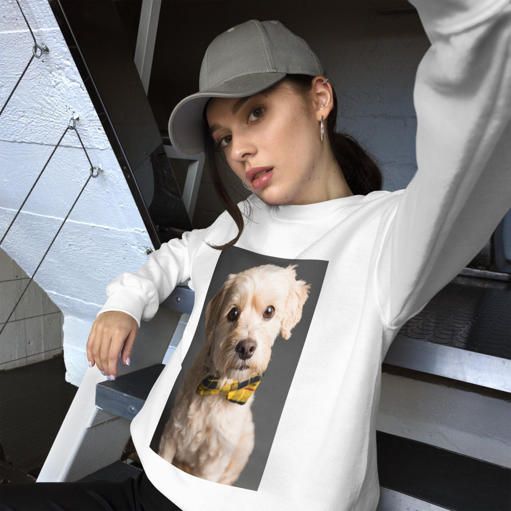 sweatshirt-pullover-elegant-doggy-yellow-design-snapnote-streetwear-white-woman-front