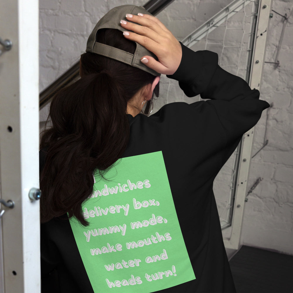 sweatshirt-pullover-fast-food-sandwiches-green-design-snapnote-streetwear-black-woman-back