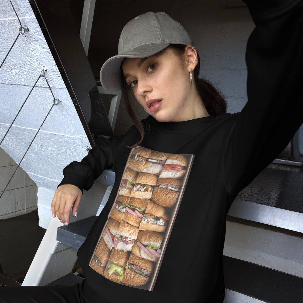 sweatshirt-pullover-fast-food-sandwiches-green-design-snapnote-streetwear-black-woman-front