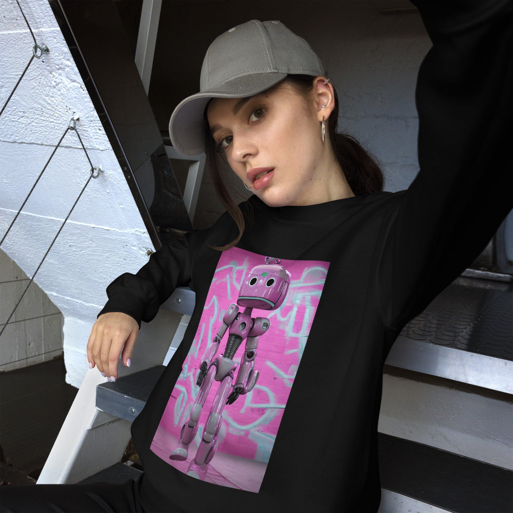 sweatshirt-pullover-lady-robot-pink-design-snapnote-streetwear-black-woman-front