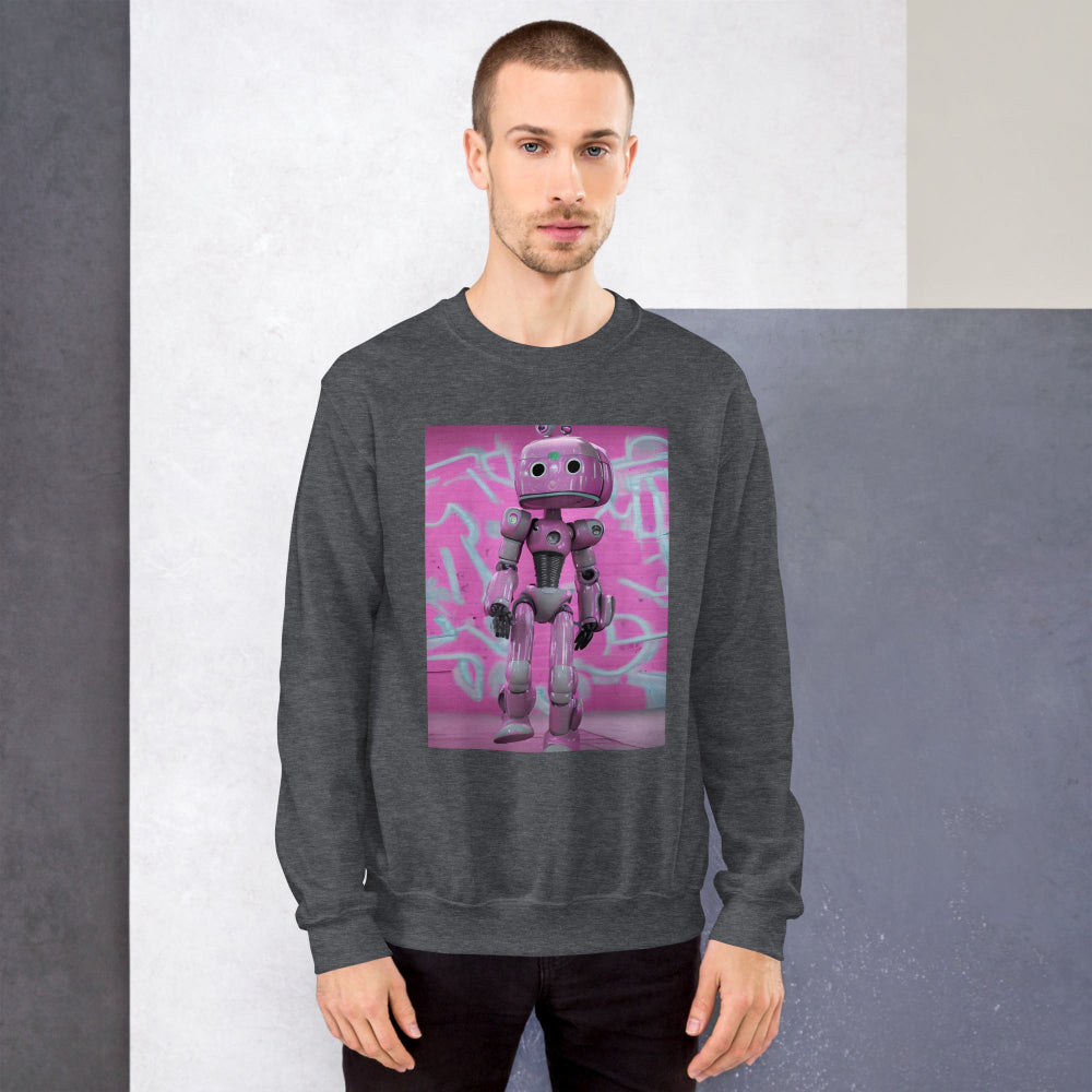 sweatshirt-pullover-lady-robot-pink-design-snapnote-streetwear-dark-heather-man-front