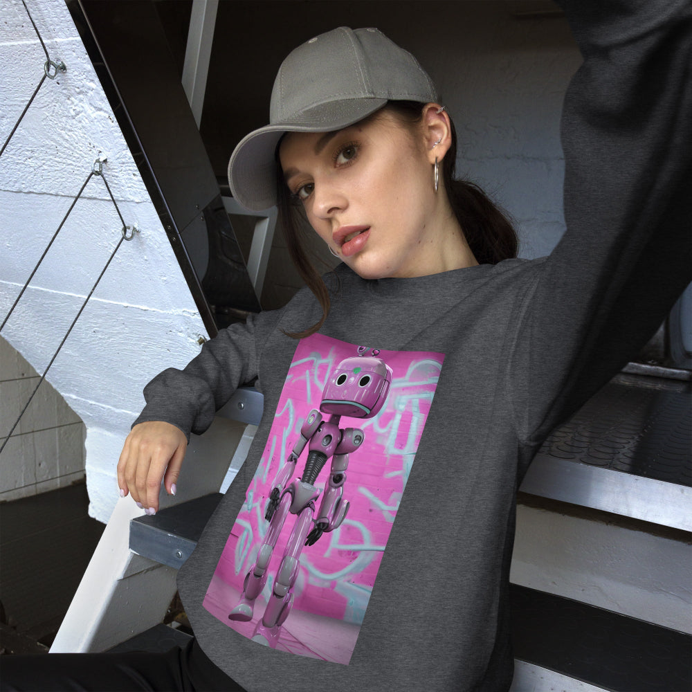 sweatshirt-pullover-lady-robot-pink-design-snapnote-streetwear-dark-heather-woman-front