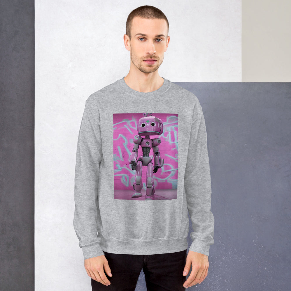 sweatshirt-pullover-lady-robot-pink-design-snapnote-streetwear-sport-grey-man-front