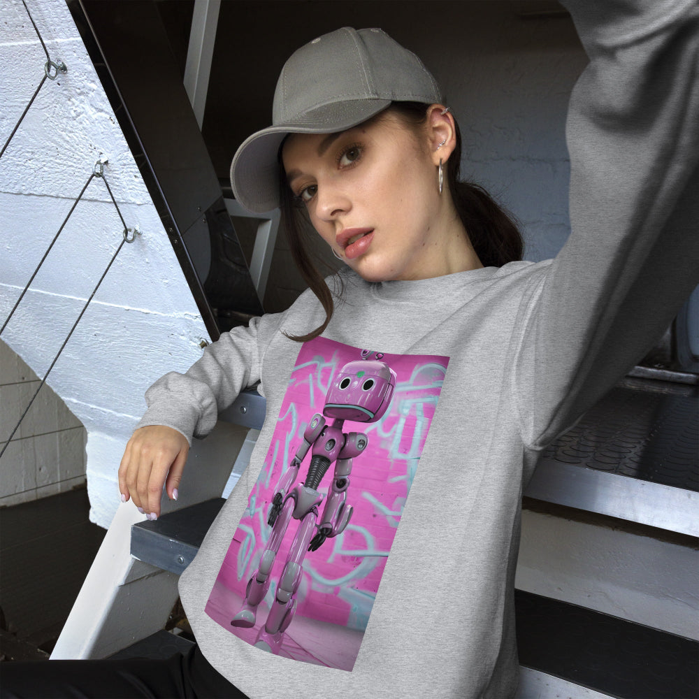 sweatshirt-pullover-lady-robot-pink-design-snapnote-streetwear-sport-grey-woman-front