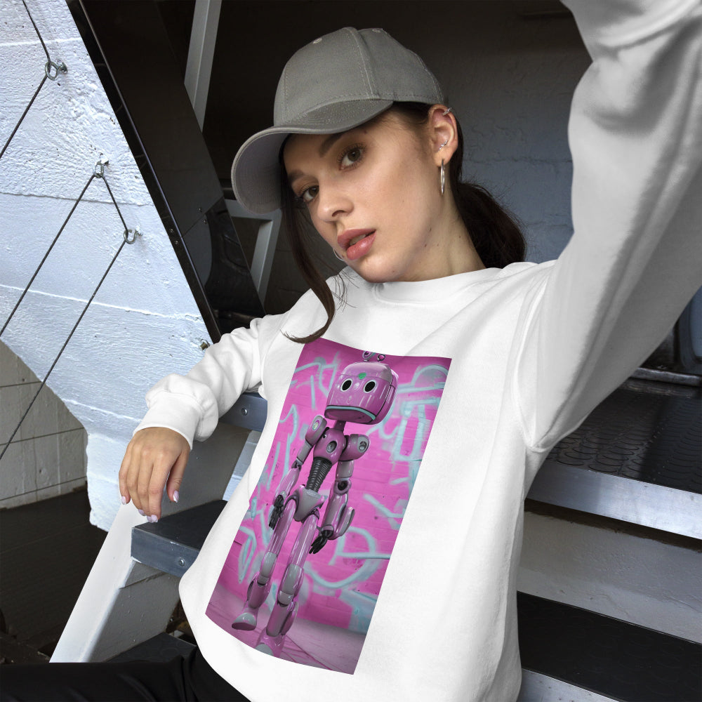 sweatshirt-pullover-lady-robot-pink-design-snapnote-streetwear-white-woman-front