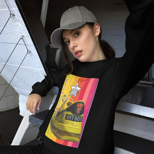 sweatshirt-pullover-motivation-sneaker-orange-design-snapnote-streetwear-black-woman-front