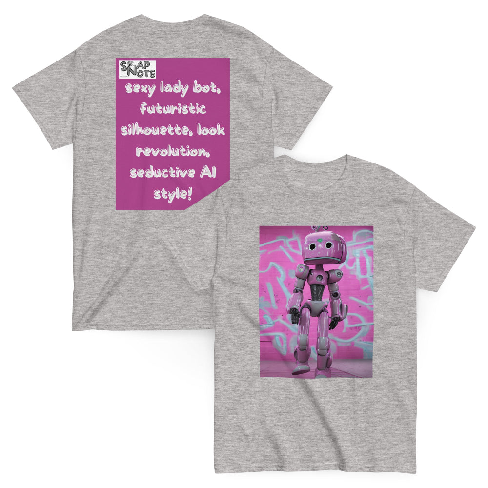 t-shirt-classic-graphic-lady-robot-pink-design-snapnote-streetwear-sport-grey
