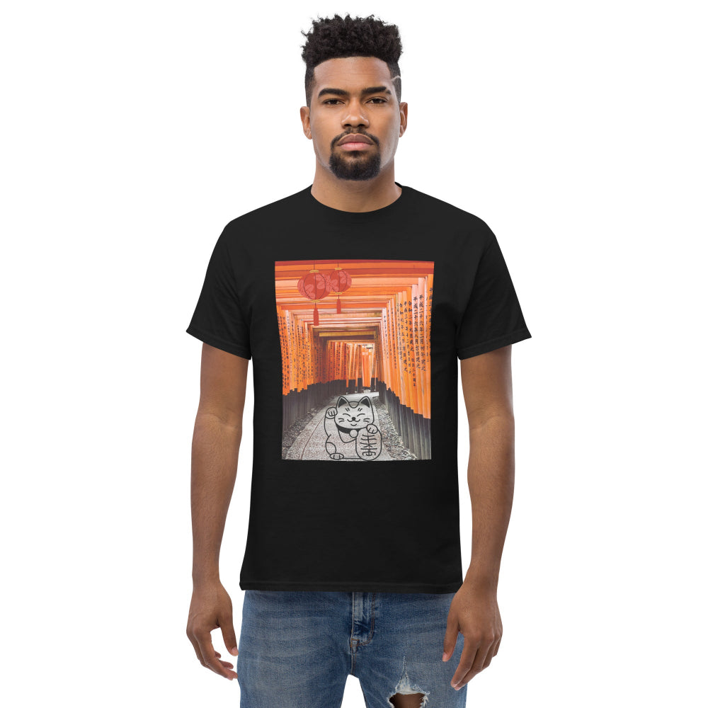 t-shirt-classic-graphic-maneki-neko-japan-orange-design-snapnote-streetwear-black-man-front