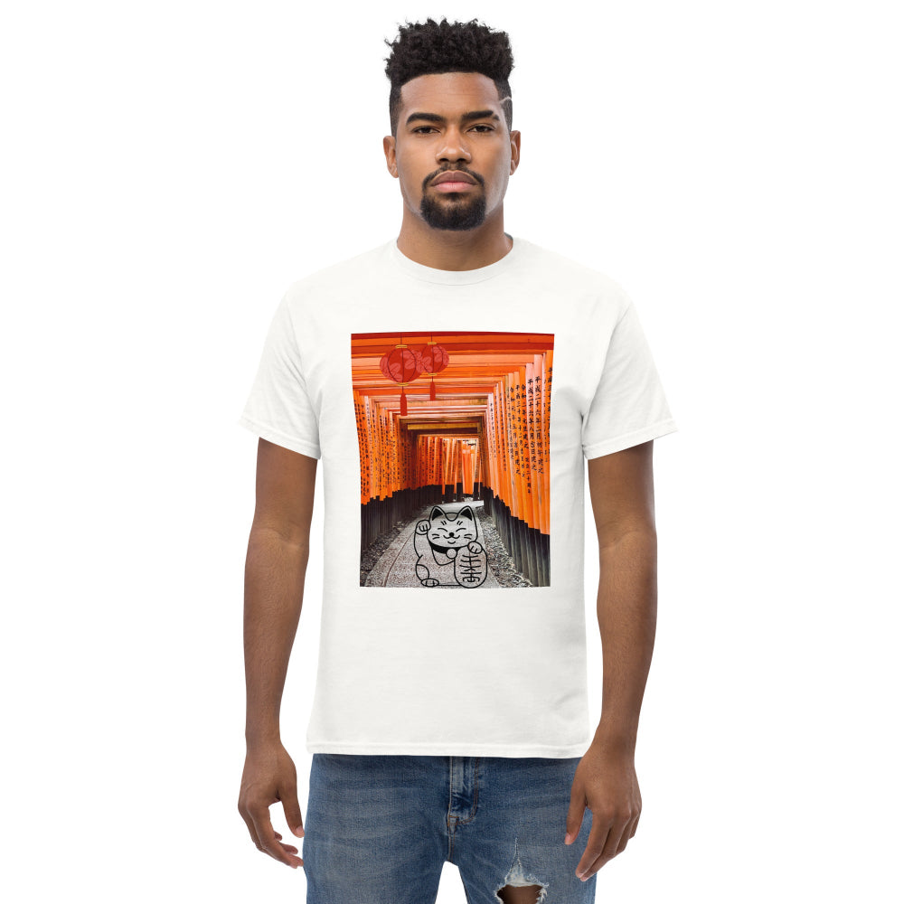 t-shirt-classic-graphic-maneki-neko-japan-orange-design-snapnote-streetwear-white-man-front