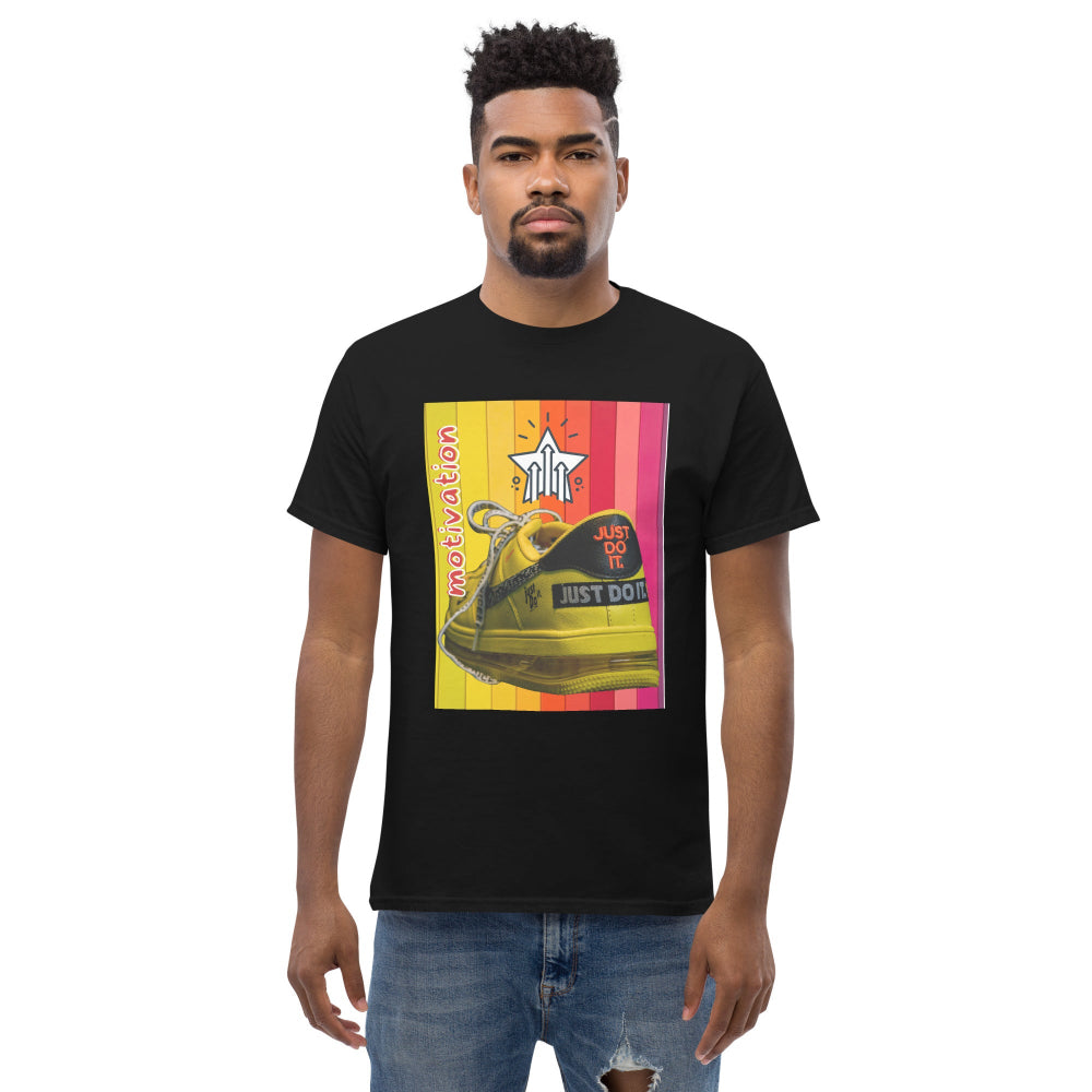 t-shirt-classic-graphic-motivation-sneaker-orange-design-snapnote-streetwear-black-man-front
