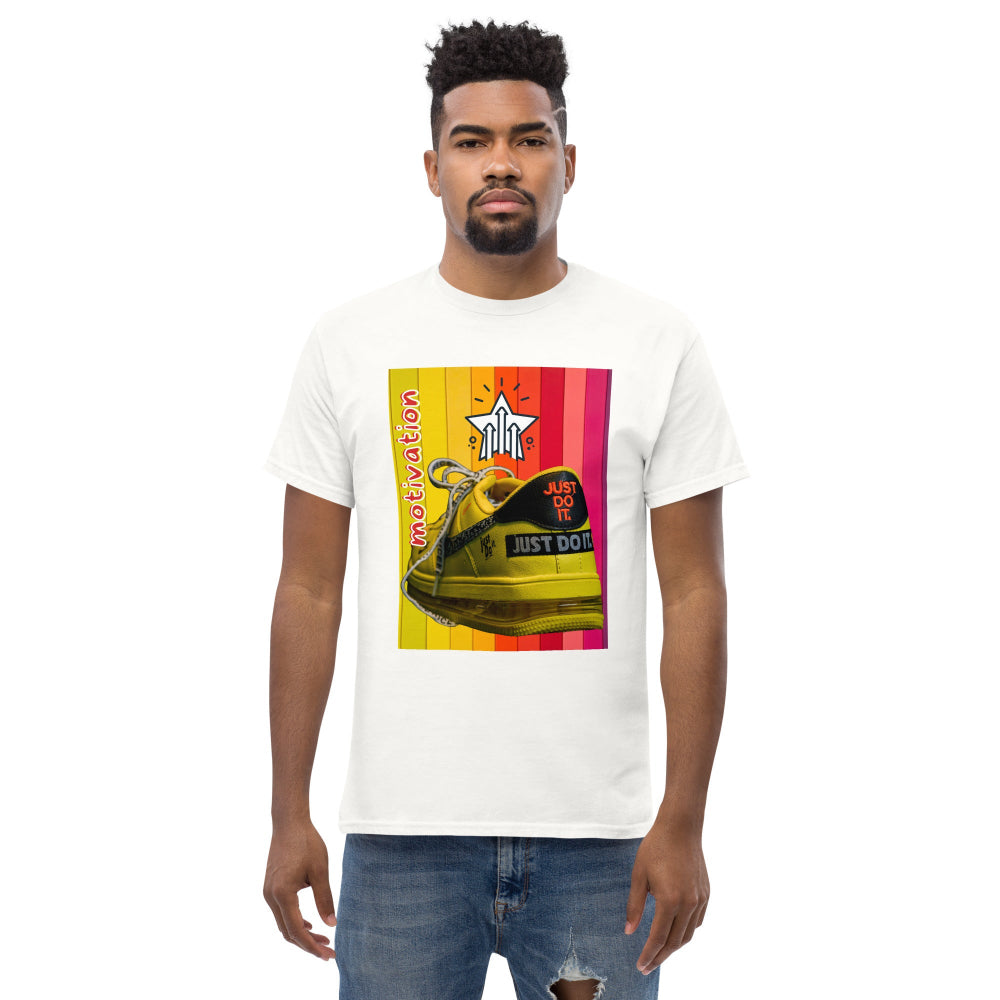 t-shirt-classic-graphic-motivation-sneaker-orange-design-snapnote-streetwear-white-man-front