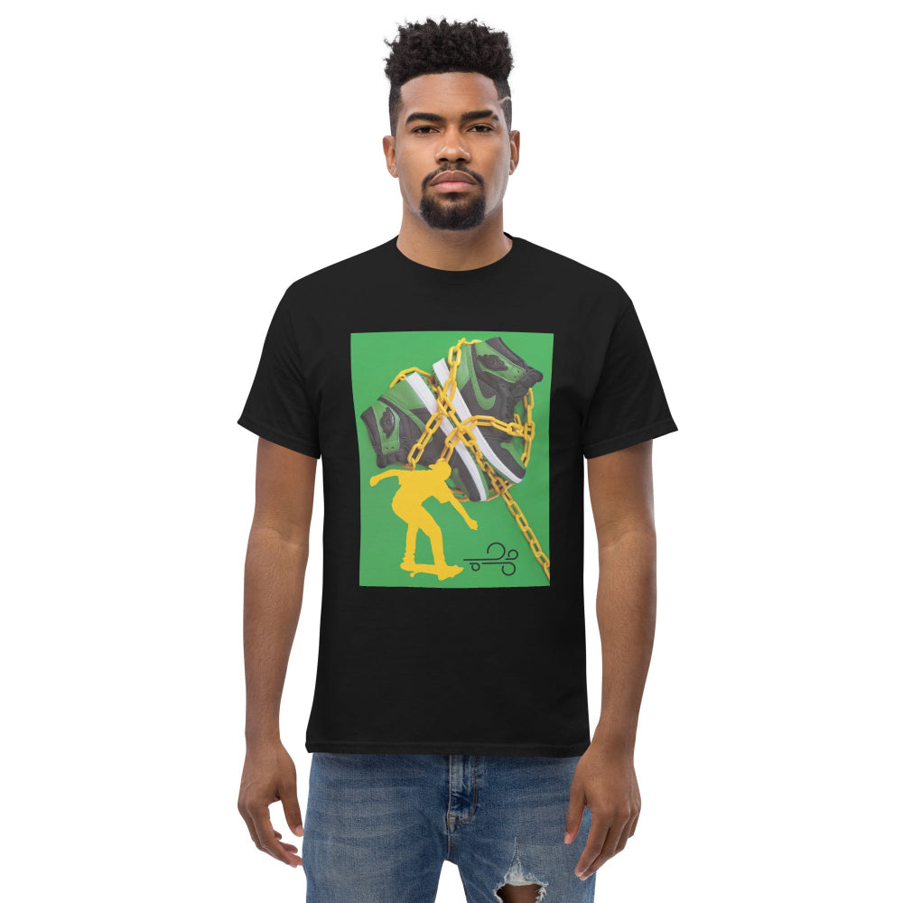 t-shirt-classic-graphic-skateboard-sneakers-yellow-design-snapnote-streetwear-black-man-front