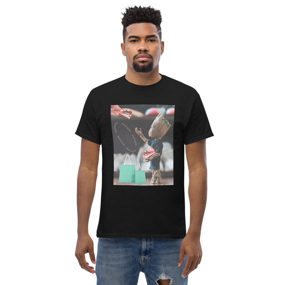 t-shirt-classic-graphic-superhero-shopping-blue-design-snapnote-streetwear-black-man-front