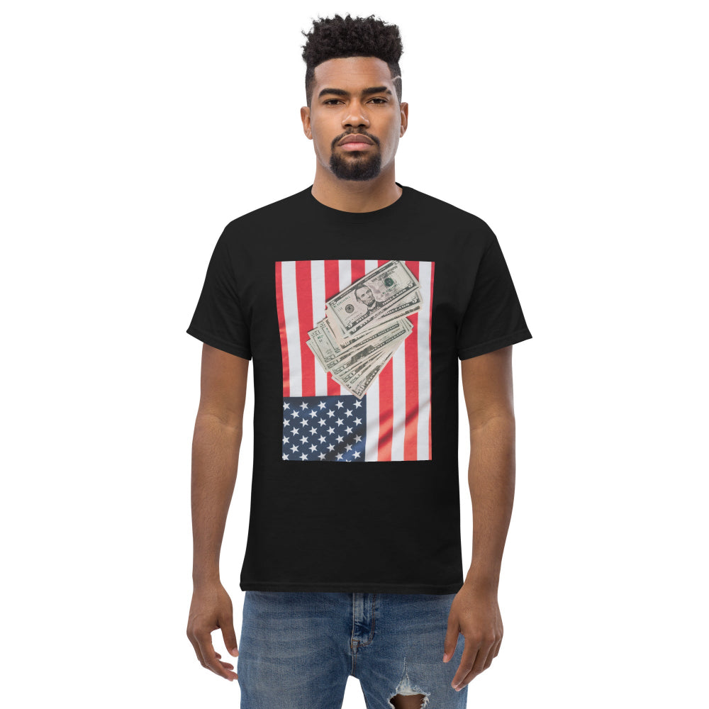 t-shirt-classic-graphic-usa-flag-dollars-beige-design-snapnote-streetwear-black-man-front