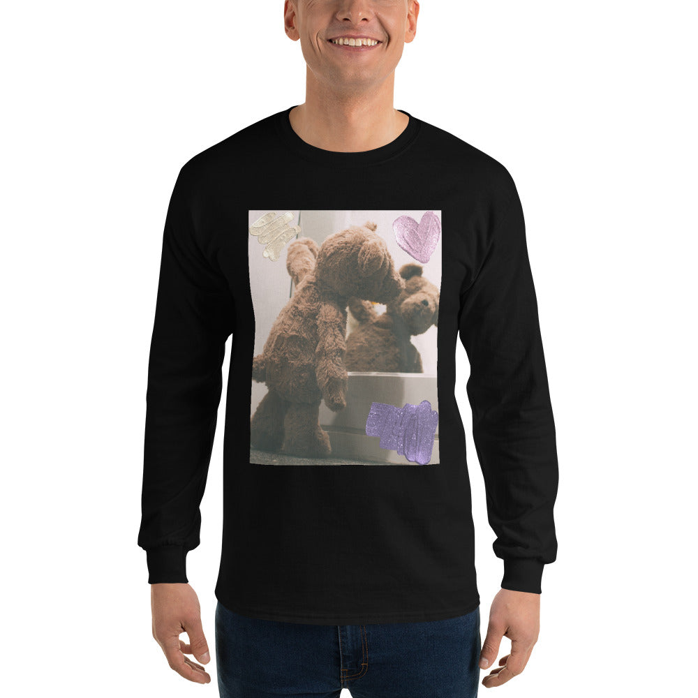 t-shirt-long-sleeves-cute-teddy-bear-pink-design-snapnote-streetwear-black-man-front