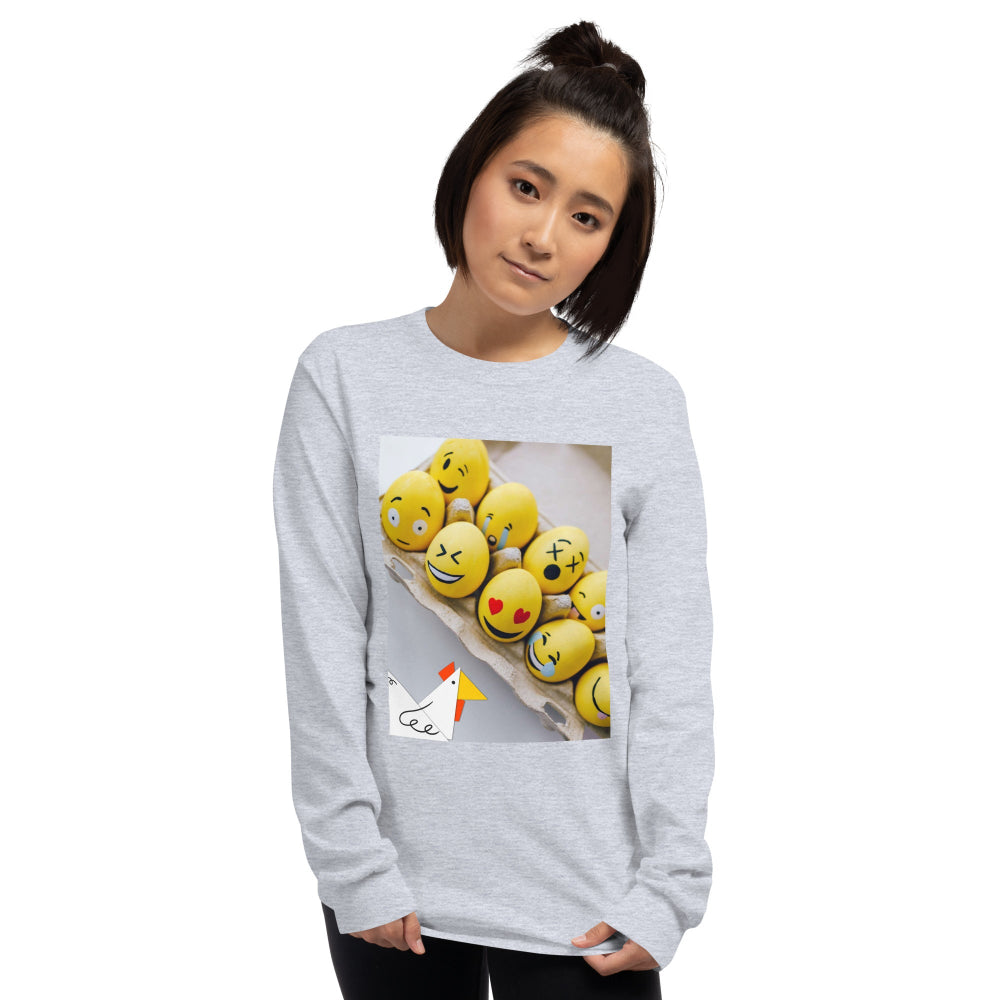 t-shirt-long-sleeves-emoji-emoticon-blue-design-snapnote-streetwear-sport-grey-woman-front