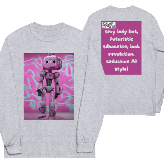 t-shirt-long-sleeves-lady-robot-pink-design-snapnote-streetwear-sport-grey