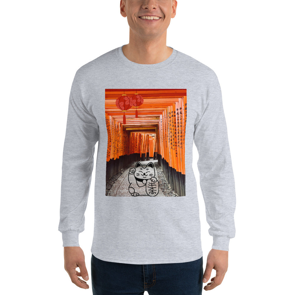 t-shirt-long-sleeves-maneki-neko-japan-orange-design-snapnote-streetwear-sport-grey-man-front