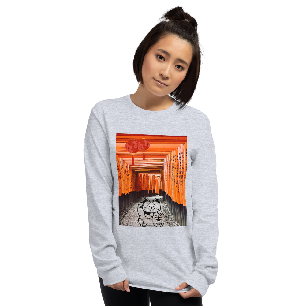 t-shirt-long-sleeves-maneki-neko-japan-orange-design-snapnote-streetwear-sport-grey-woman-front