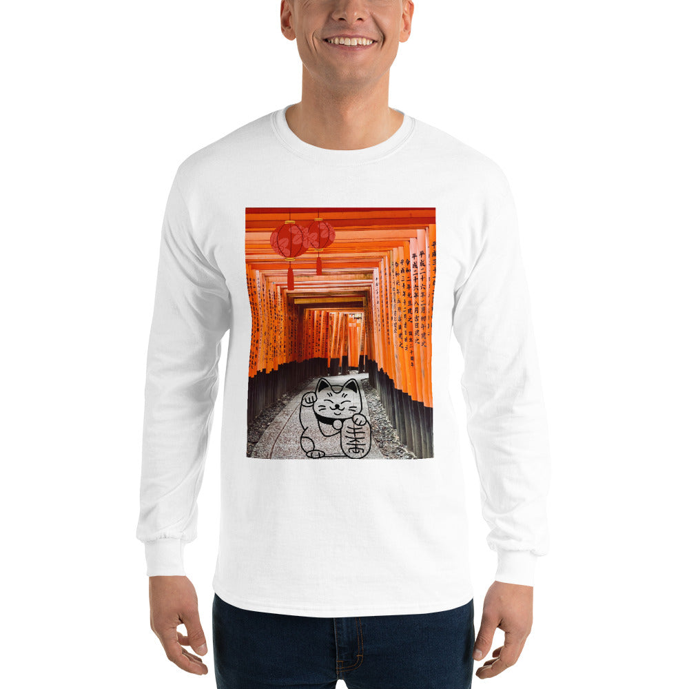 t-shirt-long-sleeves-maneki-neko-japan-orange-design-snapnote-streetwear-white-man-front