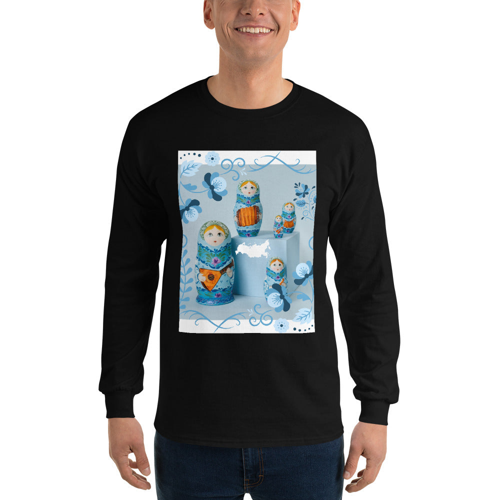 t-shirt-long-sleeves-matrioshkas-russia-blue-design-snapnote-streetwear-black-man-front