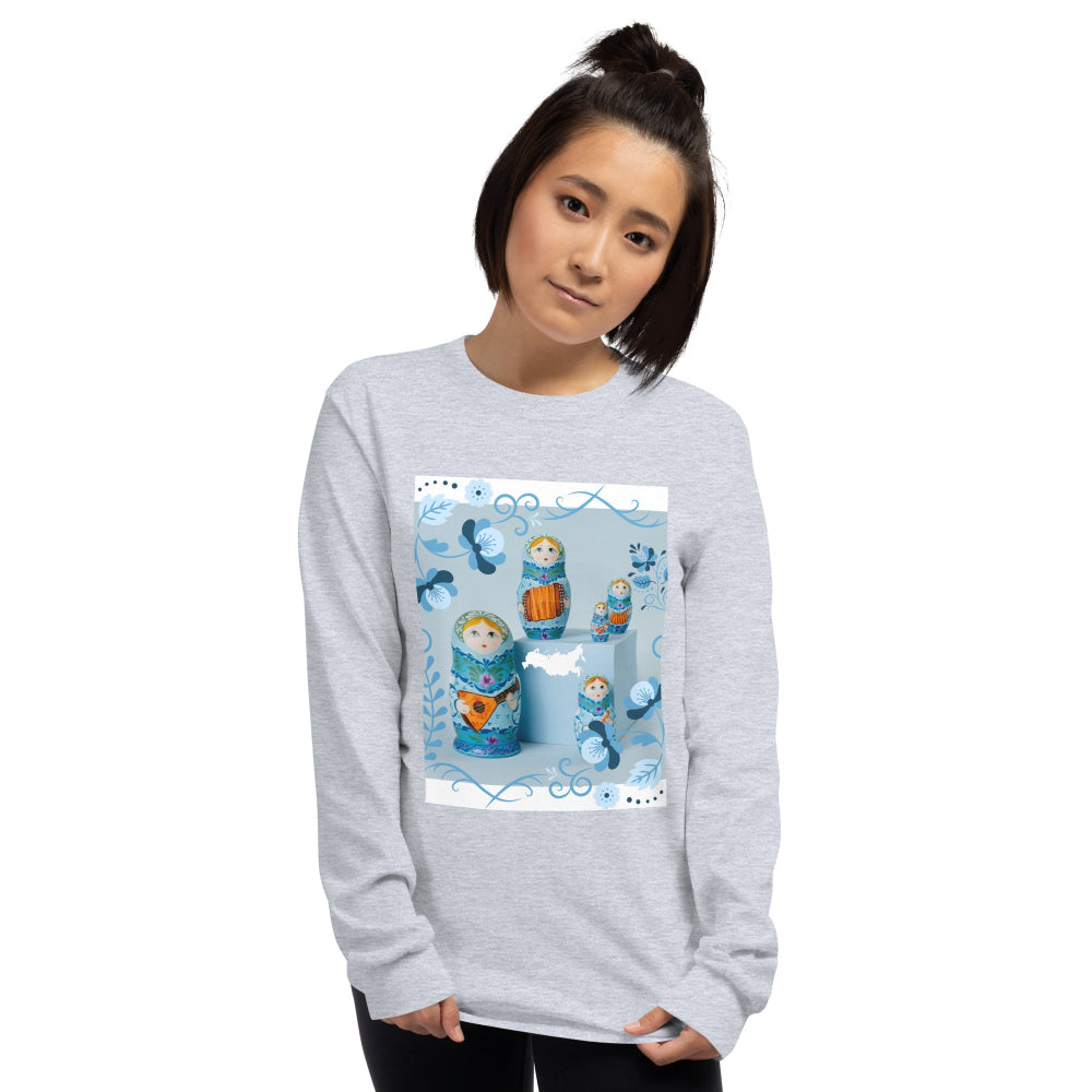 t-shirt-long-sleeves-matrioshkas-russia-blue-design-snapnote-streetwear-sport-grey-woman-front