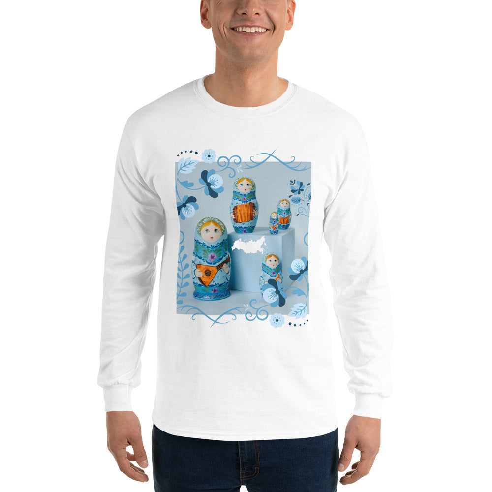 t-shirt-long-sleeves-matrioshkas-russia-blue-design-snapnote-streetwear-white-man-front