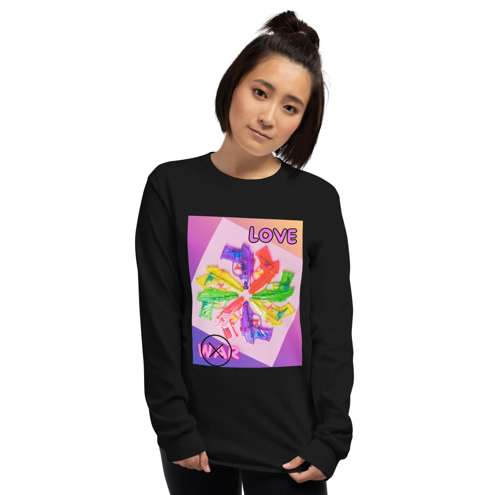 t-shirt-long-sleeves-peace-and-love-pink-design-snapnote-streetwear-black-woman-front