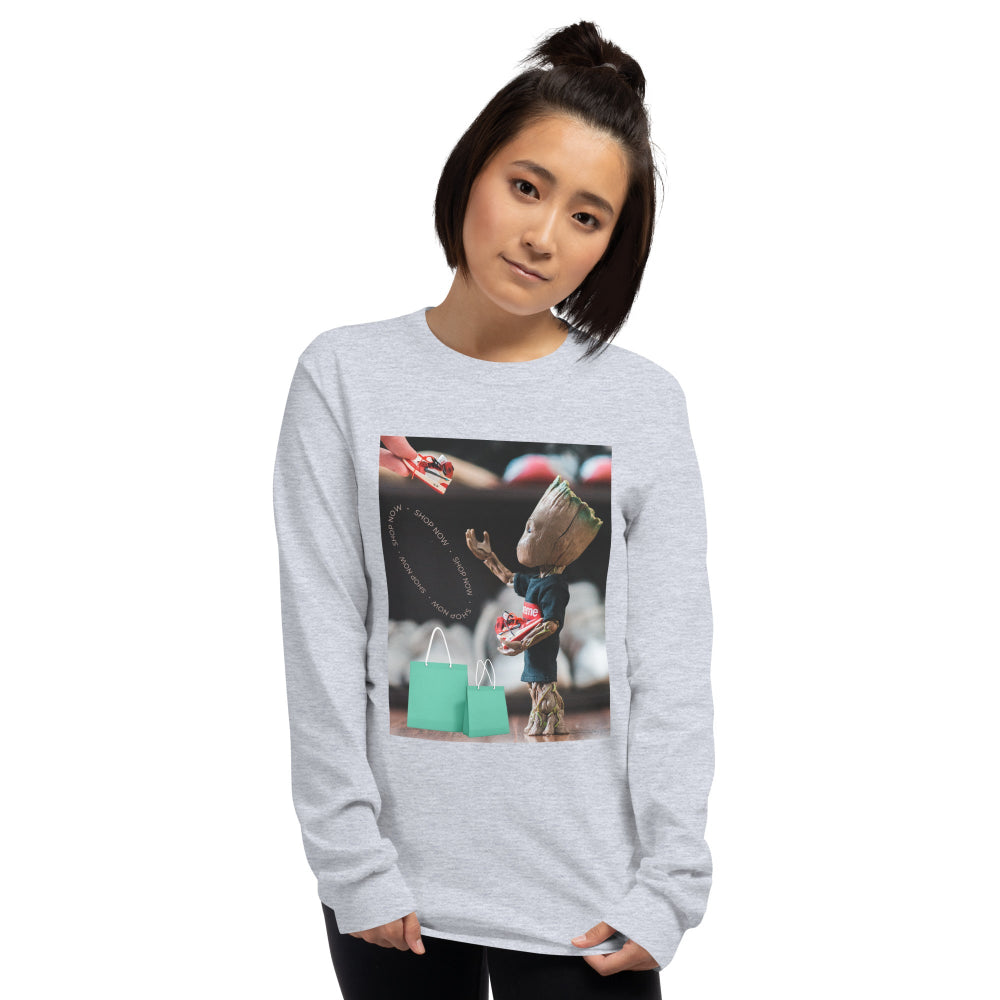 t-shirt-long-sleeves-superhero-shopping-blue-design-snapnote-streetwear-sport-grey-woman-front